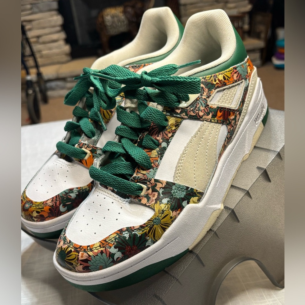 Puma Women's Floral Sneakers - Green and Cream Liberty